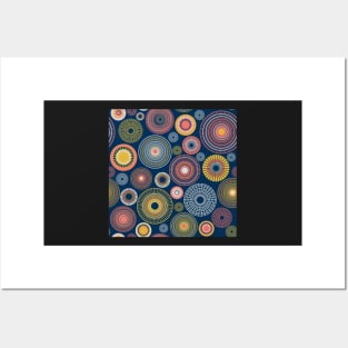 colorful circles | dark blue, coral and yellow Posters and Art